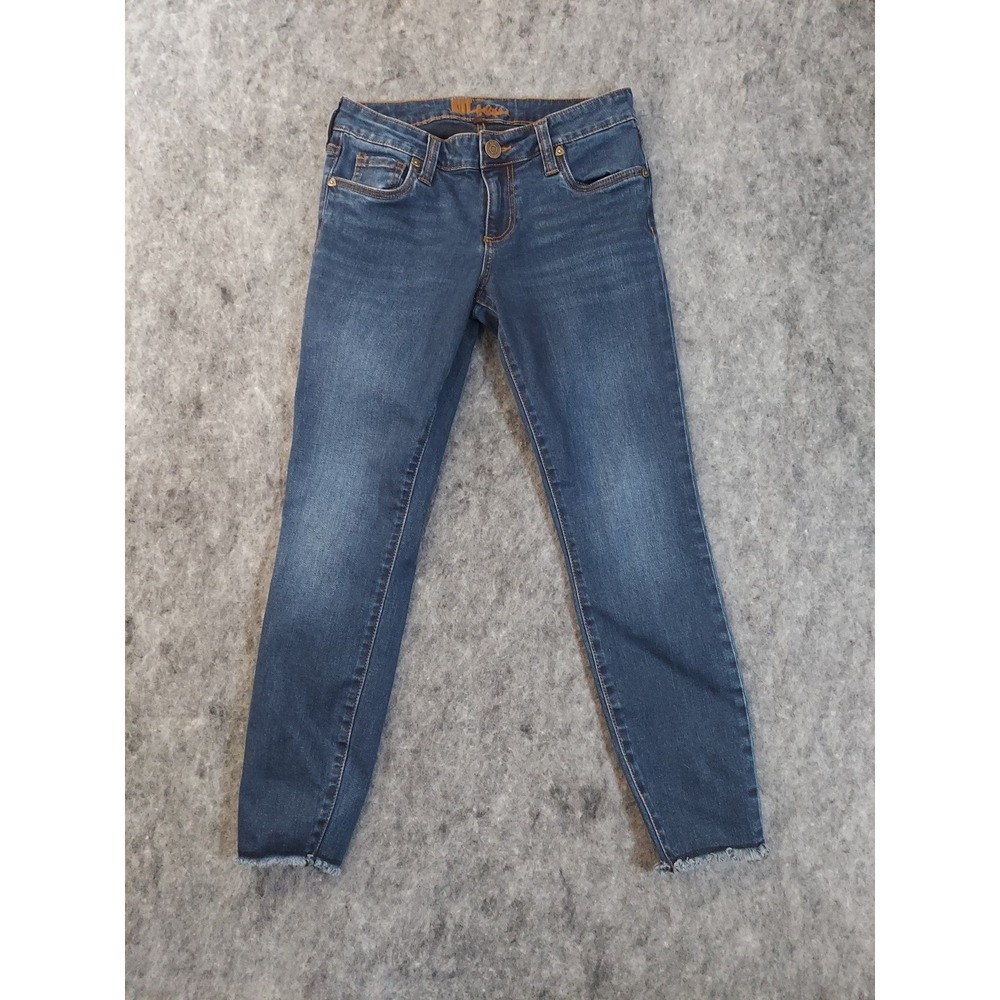 Kut From the Kloth Jeans Womens 6 Blue Skinny Raw Hem Dark Wash Stretch Mid Rise